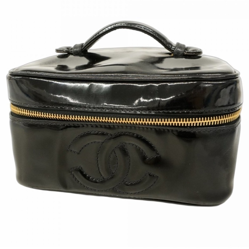 Vintage Chanel Black Patent Leather Vanity Case